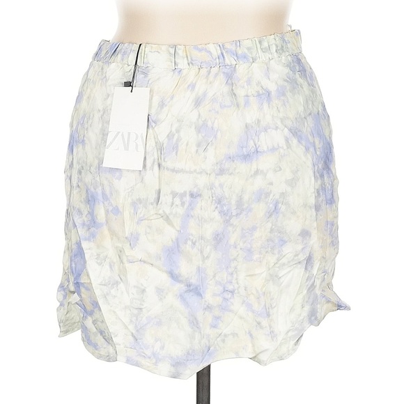 Zara Tie Dye Print Satin Mini Skirt purple Watercolor Marble print New - Picture 3 of 5